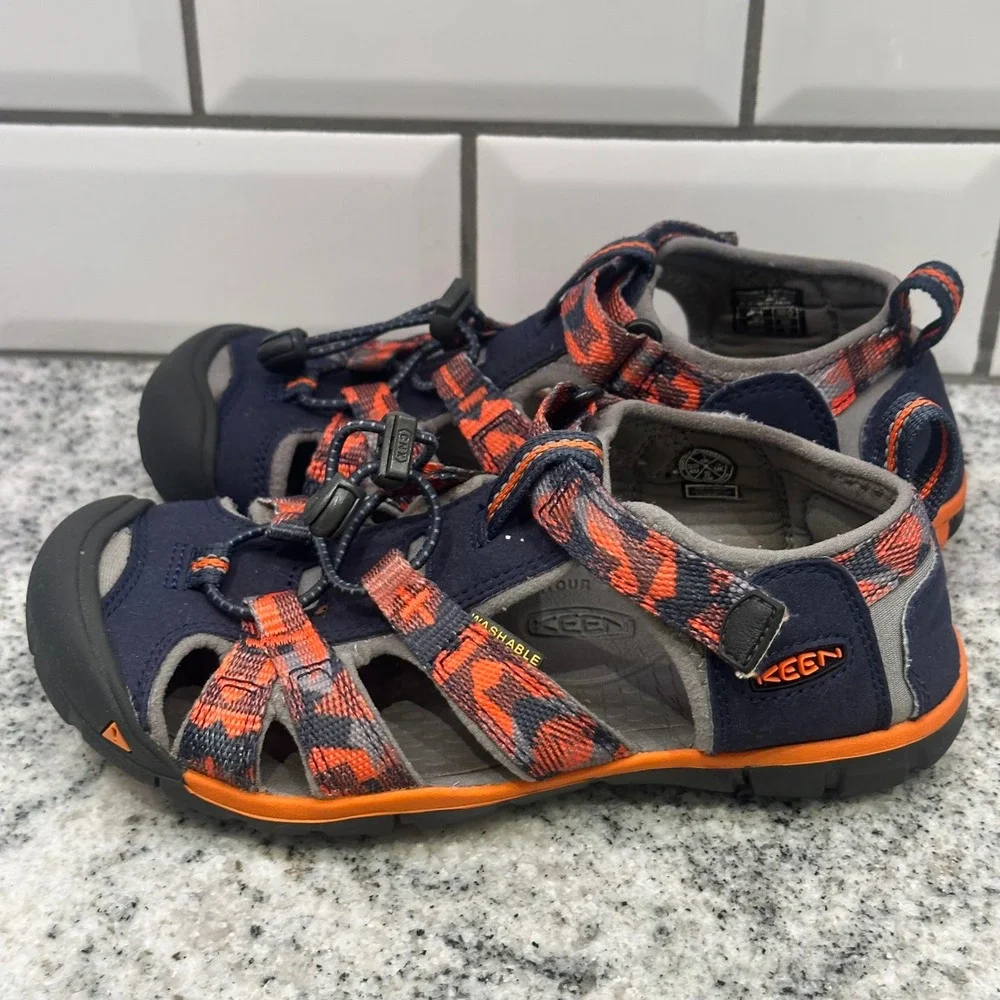 Keen Kids 1 Seacamp II CNX Sandals Navy Orange Camo Water Shoes Gorpcore Trail